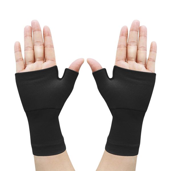 BEIBXHQQ 2 Elastic Thumb Support Gloves, Breathable Finger Protection Gloves, Fitness Wrist Brace, Compression Thumb Splint, Bandage for Arm (Black)