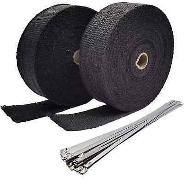 Ucreative Black Fiberglass Exhaust Header Heat Wrap 2" X 50' with 10Pcs 11.8 Inc