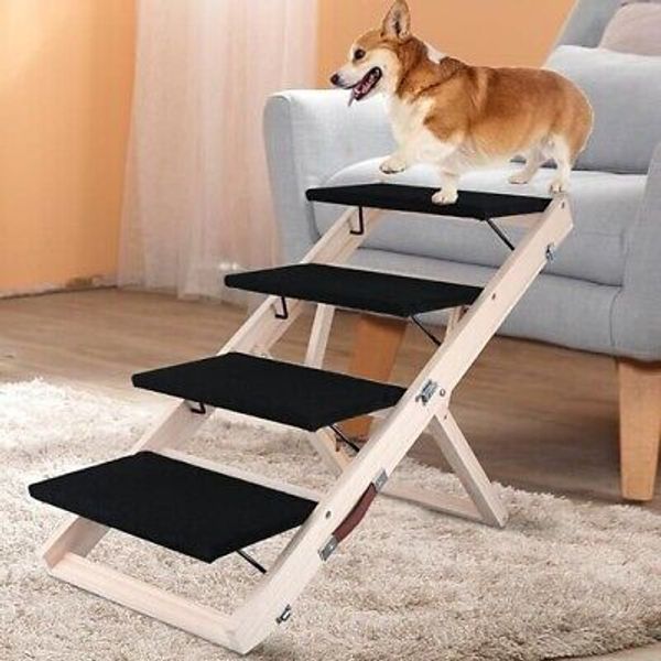 Wooden Dog or Cat Stairs / Step Adjustable 4 Levels Pet Ramp Folding to 110 lbs.