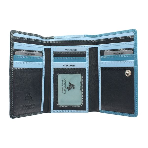Visconti Rainbow Collection Bora Tri-Fold Leather Purse RFID Blocking RB43 Blue Multi