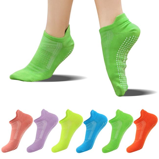 FUNDENCY Non Slip Yoga Socks for Women 6 Pairs, Anti-Skid Socks for Pilates Bikram Fitness Socks with Grips