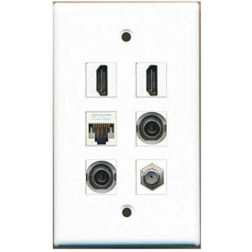 RiteAV - 2 HDMI 1 Port Coax Cable TV- F-Type 2 Port 3.5mm 1 Port Cat5e Ethernet White Wall Plate