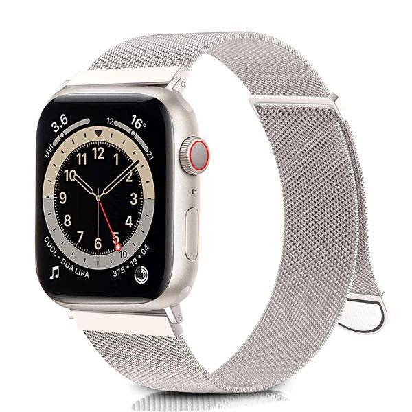 CAERMA Watch Band for Apple Watch, 38mm 40mm 41mm 42mm 44mm 45mm 49mm, Unisex, Breathable, Stainless Steel Mesh Strap, Strong Magnetic Clasp, Adjustable Length, Compatible with Apple Watch Series Ultra/SE2/SE/8/7/6/5/4/3/2/1 (42mm/44mm/45mm, Starlight)