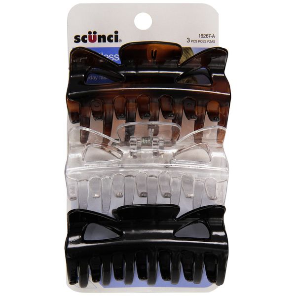 Scunci 9 cm Black Clear Tortoise Jaw Clip, 3 ct