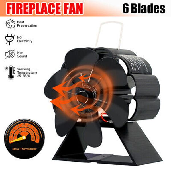 2X Heat Powered Stove Fan Wood fireplace fan 6 Blades With Thermometer Kit Set