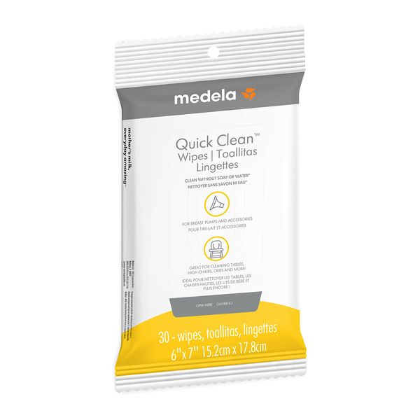 Medela Quick Clean Breast Pump and Accessory Wipes 30 Count, Resealable, Convenient and Hygienic On The Go Cleaning for Tables, Countertops, Chairs, and More