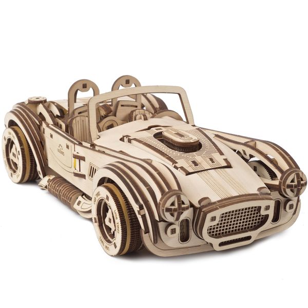 UGEARS Drift Cobra Racing Car Puzzle - Wooden 3D Puzzles for Adults Model Car Kit with Powerful Spring Motor - Retro Racing Car Model Building Kits Adult Puzzles - DIY Miniature Kit - 370 Pcs