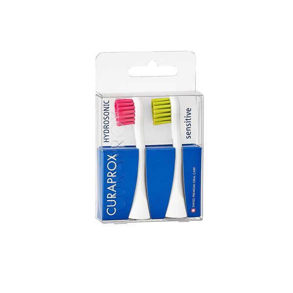 Curaprox Hydrosonic Sensitive Sonic Toothbrush Heads Duo Pack Magenta / Green