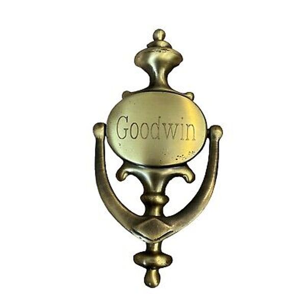 Brass Door Knocker Engraved Goodwin Made In Spain 8” X 4” Pre-Owned Solid Heavy