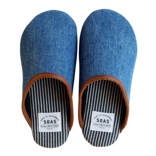 Naka Kojima Denim Room Shoes (L, Striped Pattern, Blue) Made in Japan 730900790-071