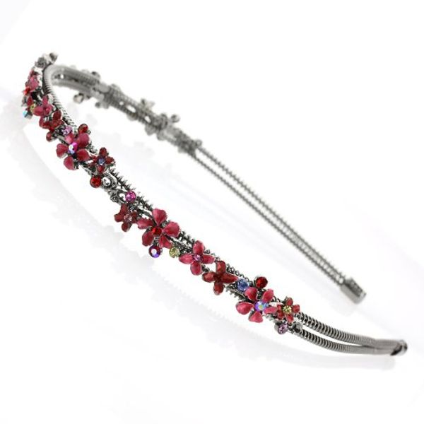 Spiraled Wire Headband Hand painted Flower, Red