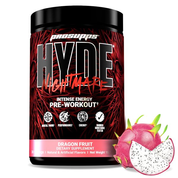 PROSUPPS Hyde Nightmare Pre-Workout Powder Energy Drink - Intense Energy, Mental Focus & High Performance, Loaded with Citrulline, Beta Alanine, & Nootropics (30 Servings, Dragon Fruit)