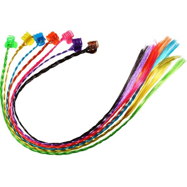 Bememo 21 Pieces Colored Braids Hair Extensions with Clip Snaps Rainbow Braided Kids Hair Extensions Hair Accessories for Children Performance Kids Girls Halloween Cosplay Party Dress up