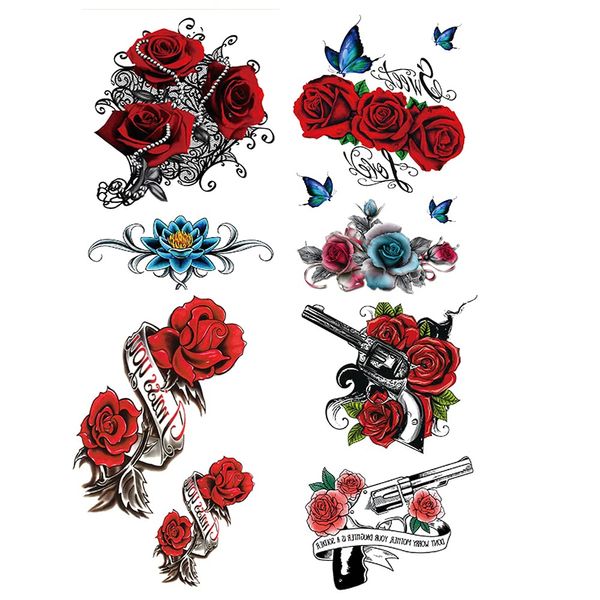 Yesallwas Tattoo Stickers Tribal Rose Red 4 Pcs Set Long Lasting Tattoo Sticker Body Sticker Waterproof TATOO 12x19cm (Red and Black)