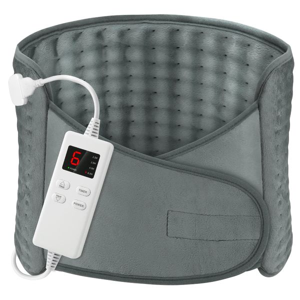 Heat Pad OneAmg 49"X12" Heating Pads for Back Pain Relief with 6 Heating Settings and Auto Shut Off Soft Machine Washable Electric Heat Pads with Velcro for Abdominal Neck Shoulder Pain Relief Grey