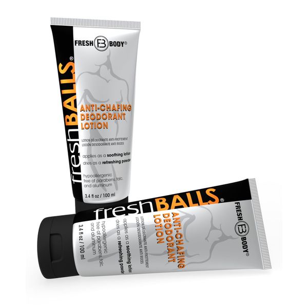 Fresh BALLS Lotion (2 Pack) Anti-Chafing Men's Soothing Cream to Powder Ball Deodorant and Hygiene for Groin Area, 3.4 fl oz