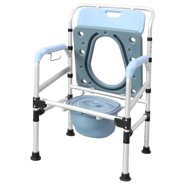 SAILUN Height Adjustable Bedside Commodes Chair, Non-Slip Shower Chair, Padded Chair with Armrest, Removable Bucket, Backrest, Portable Chair with Build-in Toilet for Elderly