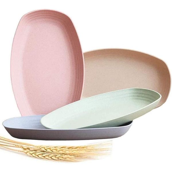 Lightweight Wheat Straw Plates - 4 Pack 11.8'' Unbreakable Sturdy Plastic Din...