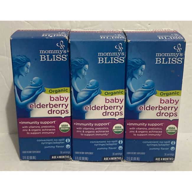 3 Boxes Mommys Bliss Baby Elderberry Drops Immunity Support 3 oz ea