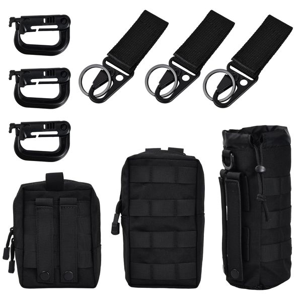 Bezavea Molle Pouches 3 Pack, Water Bottle Pouch, Tactical Pouch, Tactical Molle Admin Pouch, Waist Bag Fanny Packs for Sports Hiking Camping, Universal Outdoor Waist Bag, Military Backpack (Black)