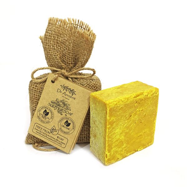 Dr.Ancient Sulphur Soap Bar Organic Natural Vegan Traditional Handmade Antique - Antibacterial, Effective For Acne - Absolutely No Chemicals! Pure Natural Soap!