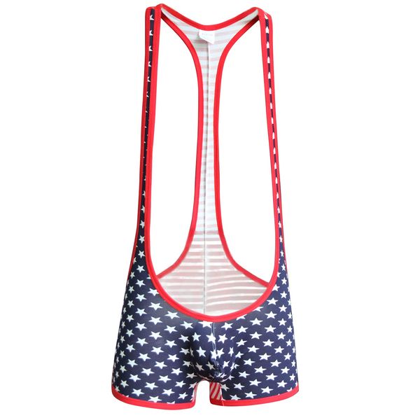 sandbank Men American Flag Wrestling Singlet Jockstrap Bodysuit Active Underwear (XL,Golden Leopard)