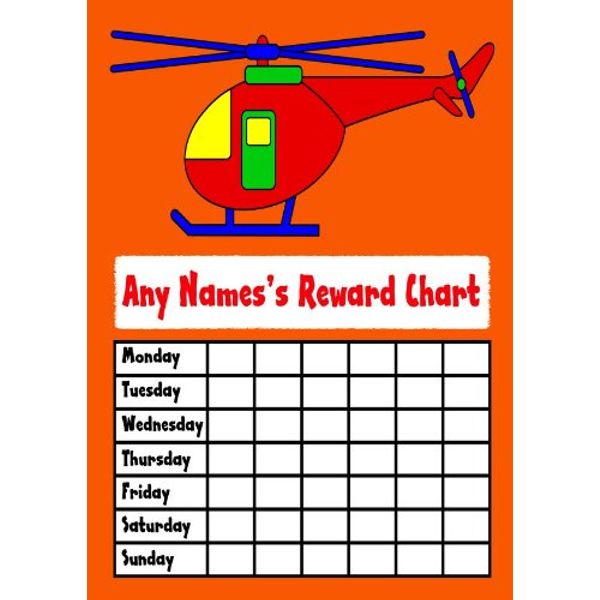 Orange Helicopter Personalised Childrens Kids Chore Rota Task Reward Chart