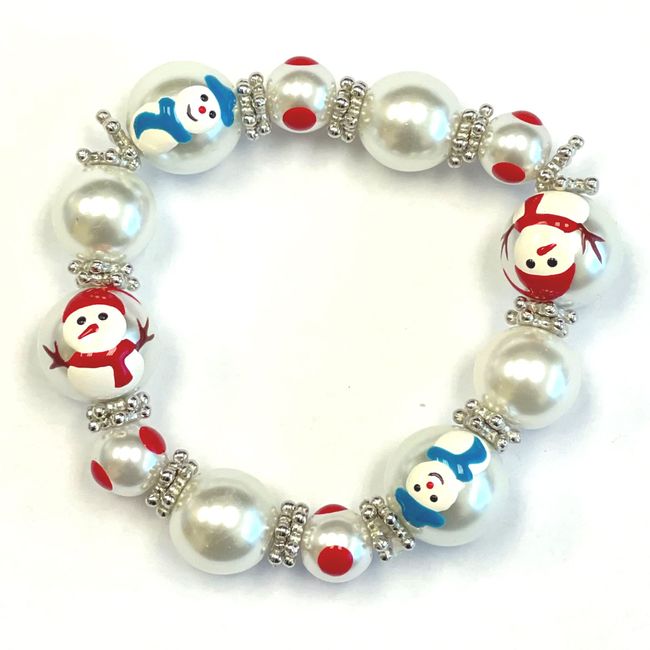 Linpeng XM-09 3D Hand Painted Glass Beads Christmas Stretch Bracelet in Bag, Snowman