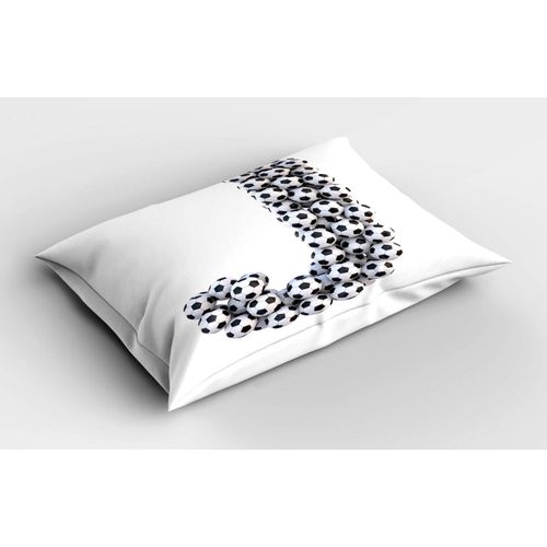 Ambesonne Letter J Pillow Sham, Soccer Balls in The Form of a Letter Futboll Alphabet Theme Teamplay Sports, Decorative Standard Size Printed Pillowcase, 26" X 20", White