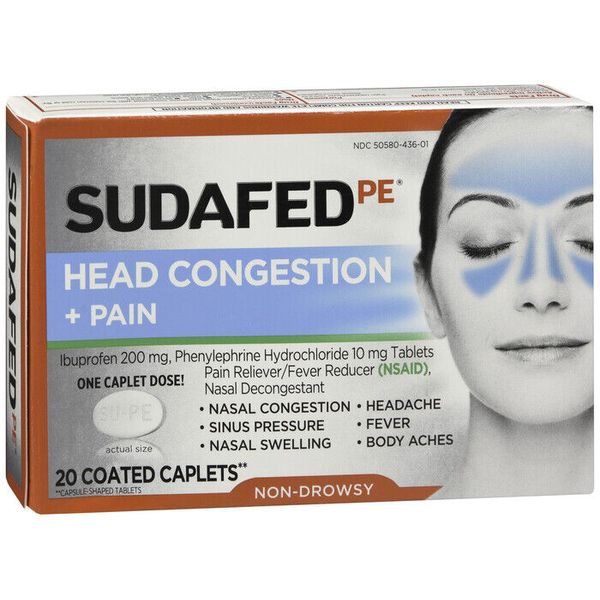 SUDAFED PE HEAD CONGEST & PAIN CPLT 20CT