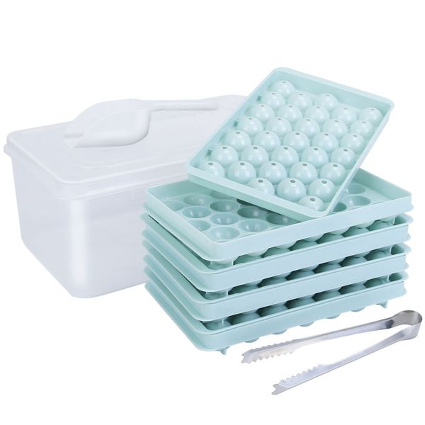 Small Ice Cube Trays - 4 Packs, Mini Circle Tray with Lid, Round Ice Ball Maker Mold. 132Pcs Ice Cubes, Perfect for Chilling Drinks. - Blue