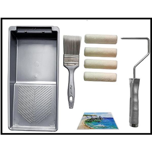 Small Paint Roller Set with Short Nap Roller Covers, 2 inch Paint Brush and Mini