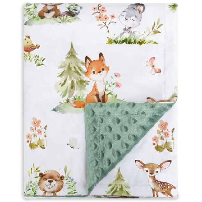 BORITAR Baby Blanket for Boys Girls Super Soft Double Layer Minky with Dotted Backing, Lovely Woodland Animal Design Blanket for Toddler Newborn 30 x 40 Inch(75x100cm)