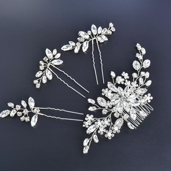 Wedding hair accessories for Brides, Bridal hair accessories for wedding hair piece, Wedding hair piece for brides, Bridal headpiece, Bride hair accessories wedding (Silver)