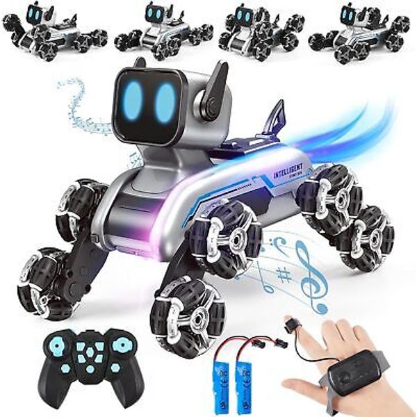 Remote Control Robot Dog Toy,8WD Gesture Sensing Stunt RC Car with Music & Light