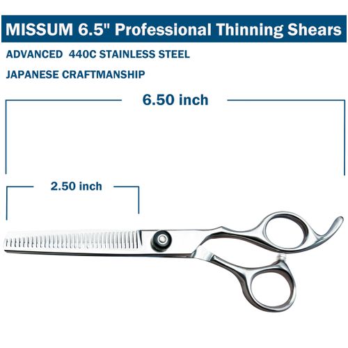 MISSUM Thinning Shears For Hair Cutting - 6.5" Hair Thinning Scissors For Cutting Hair - Professional Hair Barber Scissors For Barber and Home Use With Obsidian Colored Screws…