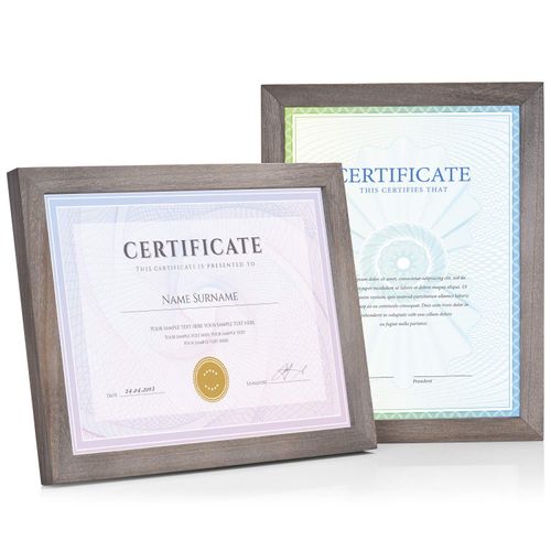 Emfogo Picture Frames 8.5 x 11 Certificate Frames Diploma Frame with Stand Rustic Wood Document Frames with High Definition Glass for Wall or Tabletop Display Set of 2 Weathered Grey