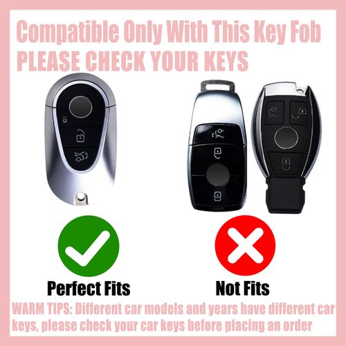 Rayslesan Sparkly Key Fob Cover with Cherry Keychain, Bling TPU Smart Key Case for Women, Compatible with Mercedes Benz S-Class G-Class E-Class EQE EQS 2020-2025 (3-Button, Gold White)