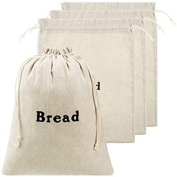 Linen Bread Bags (Packs) Burlap Reusable Drawstring Bread Bags 12 x 15 Inch 3