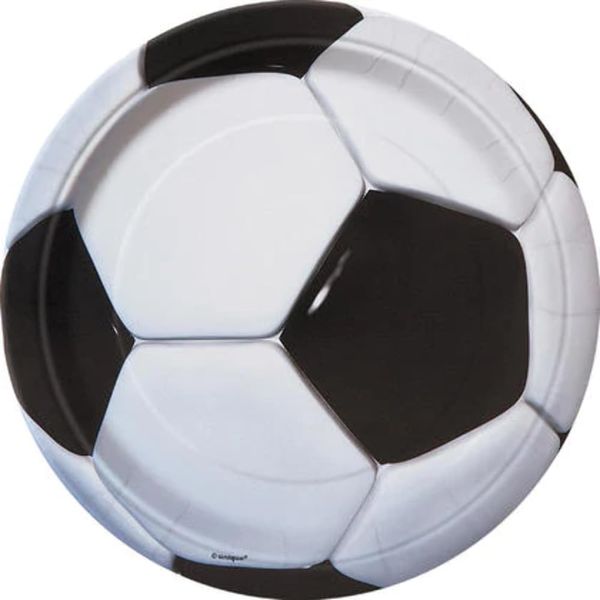 Black & White 3D Soccer Round Dinner Plates (22cm) 8 Count - Perfect for Sports-Themed Parties & Events