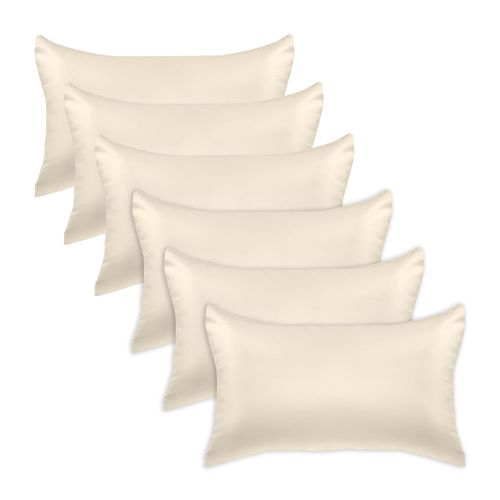 Elegant Comfort 6-Pack Cream Viscose Satin Pillowcase Set with Hidden Zipper Closure, Silky Smooth for Best Hair and Skin Care - Standard/Queen