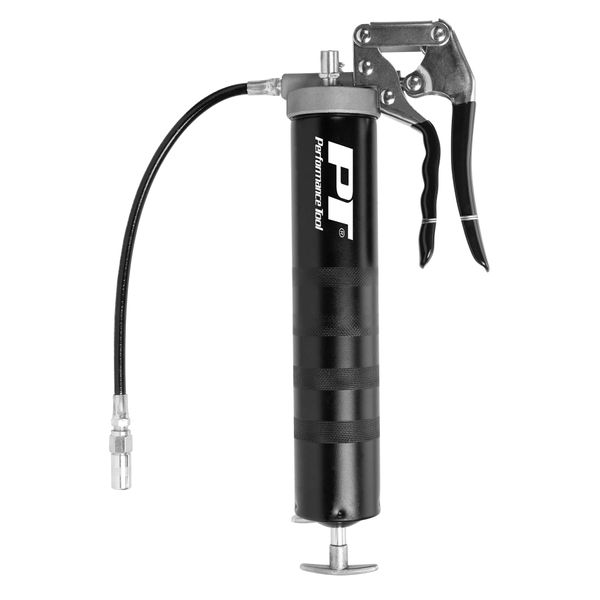 Performance Tool W54204 Pro Pistol Grip Grease Gun, 14 Oz. Cartridge, 12 Inch Flex Hose, Adjustable Coupler, Knurled Barrel, Positive Lock, Bulk Fill Valve, Air Bleeder Valve, Pistol Grip Action