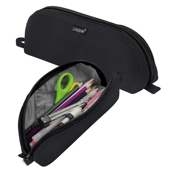 Gloppie Black Pencil Case School Pen Pouch Box Supplies Stationery Office Holder Desk Organizer High Capacity Storage Bag Pencil Cases for Women Men