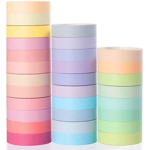 YUBX 30 Rolls Thin Washi Tape Set, Masking Tape, Colourful for DIY Crafts, Bullet Journals, Planners, Scrapbooking, Packaging, 10 mm Wide (Macaroon)