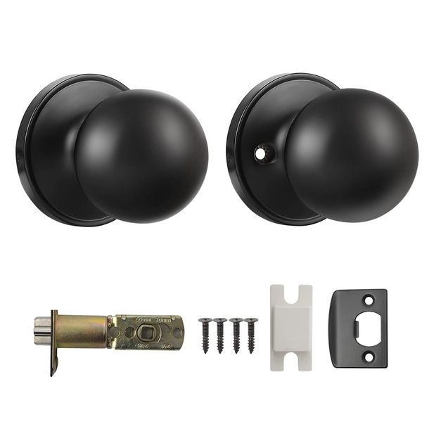 Probrico Matte Black Door Knobs, Black Internal Door Knob Set, Passage Black Door Knob for Interior Doors, Keyless, 1 Pack