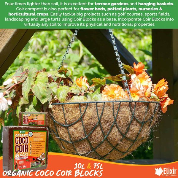 Elixir Gardens 75 Litre x 1 Organic Coco Coir Compost Blocks/Bricks | Natural Peat-Free Growing Medium/Potting Soil & Reptile Vivarium Bedding