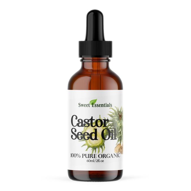 Organic Castor Seed Oil, 2oz Glass, Imported From India, 100% Pure, Cold Pressed