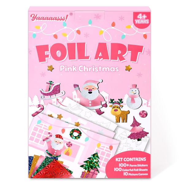 Yaaaaasss! Christmas Pink Foil Fun Art Colorful Foil Fun Arts and Crafts Kits for Kids Ages 4+ Christmas Toys No Mess DIY Art Creative Activity