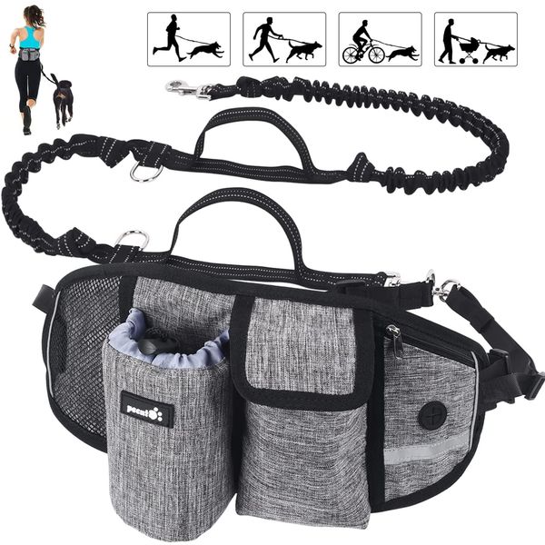 Pecute Joggingleine Hunde mit Bauchgurt, Laufgürtel Hundleine für Große und Mittelgroße Hunde, Leine Hund mit Gürteltasche, Elastische Laufleine für Hunde, Dog Leash für Laufen, Joggen