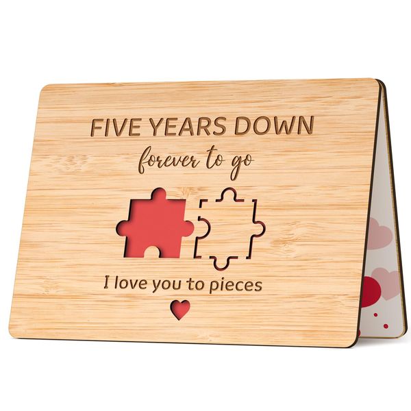 5th Anniversary Card, 5th Wedding Anniversary Card for Wife Husband - Bamboo Card, 5 Year Anniversary Card Gifts, 5th Wedding Anniversary Ideas Gifts for Couple, Her, Him, Boyfriend, Girlfriend